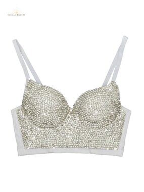 Handmade Rhinestone Diamond Push Up Bustier Corset Crop Top Punk